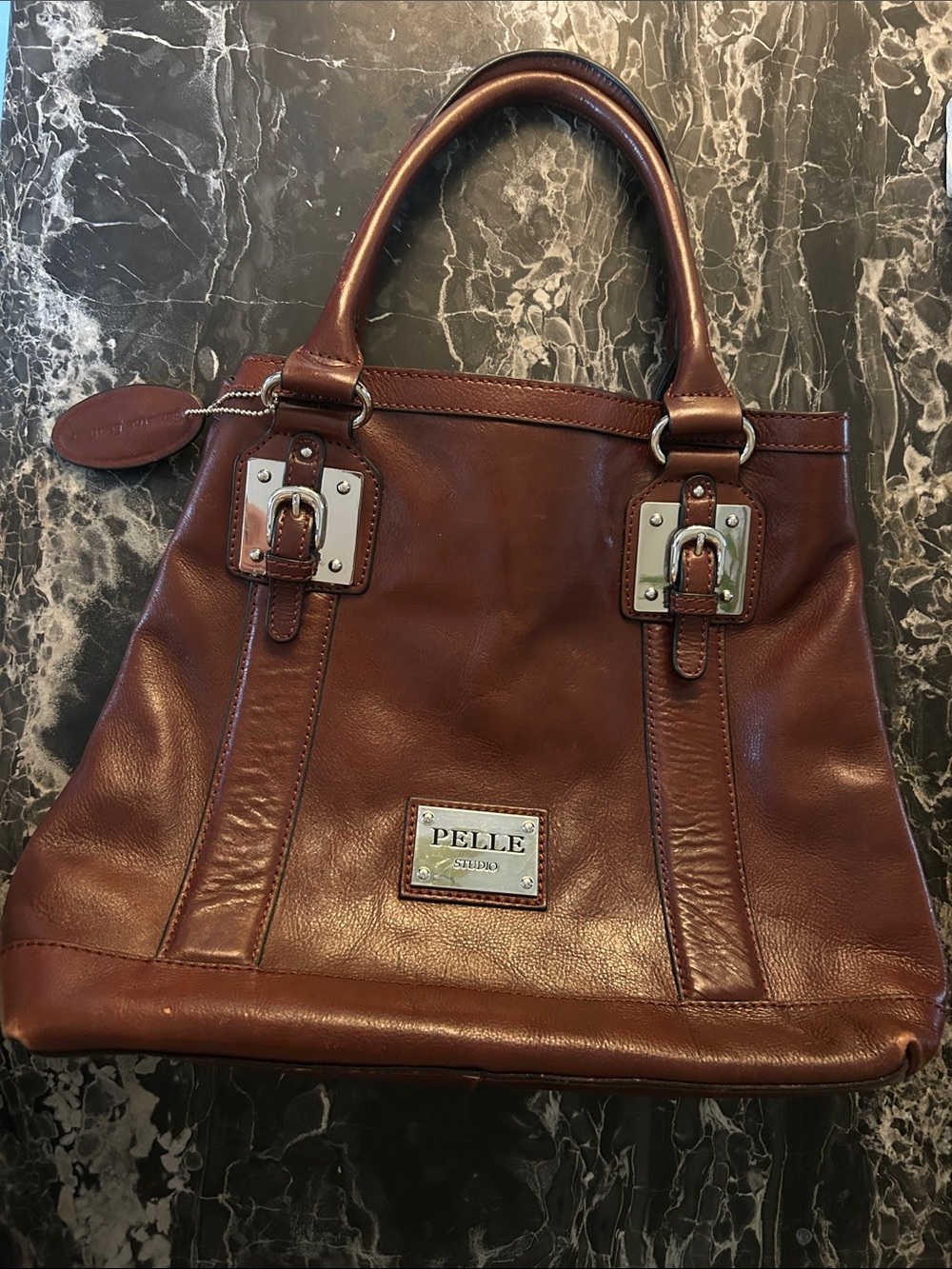 PELLE STUDIO Brown Leather Shoulder Bag with Silver Hardware